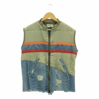 グレッグローレン(Greg Lauren)のGREG LAUREN / グレッグローレン | 50/50 ARMY NYLON DENIM VEST / 再構築 リメイク パッチワーク デニム ミリタリーベスト | 2 | インディゴ/カーキ | メンズ(ベスト)