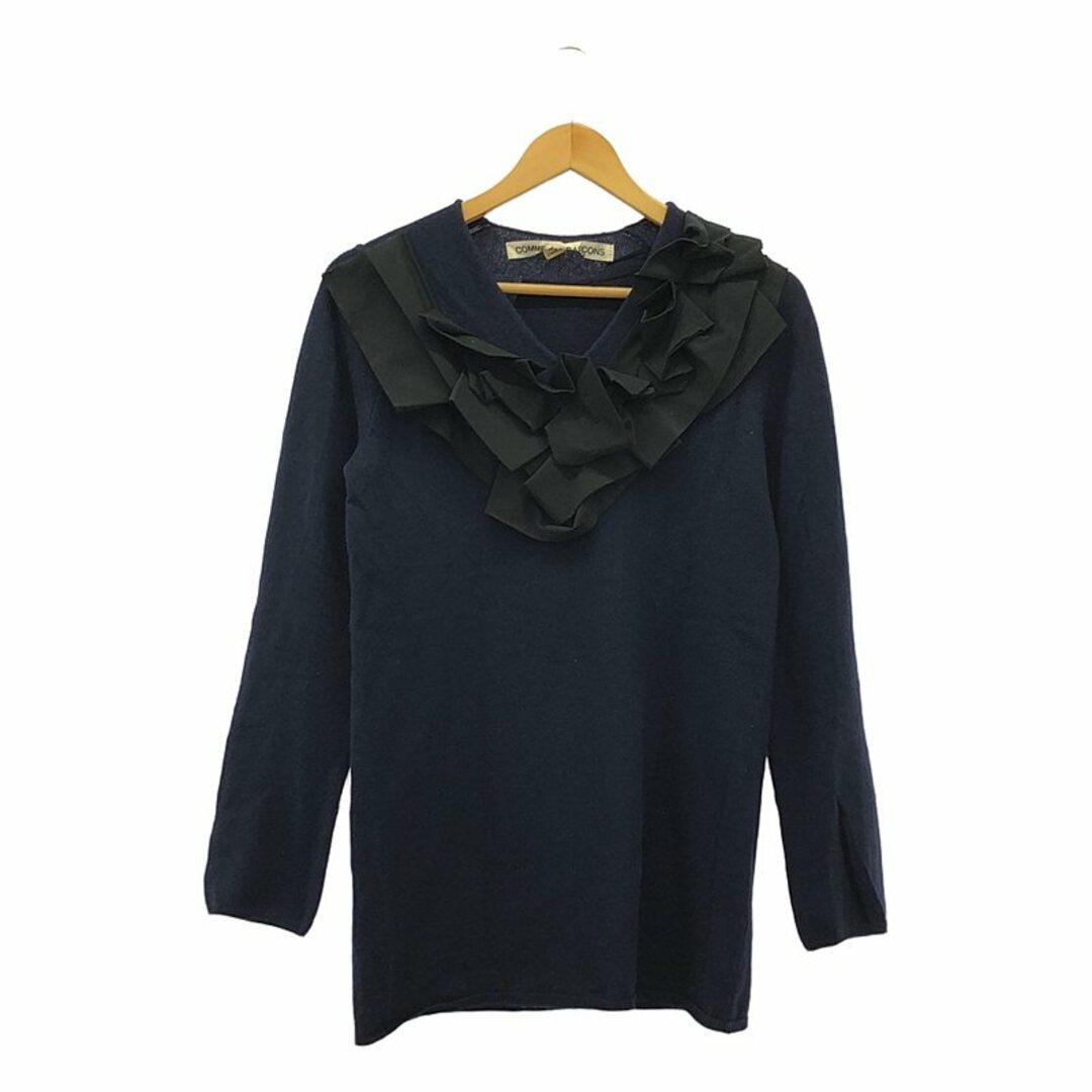 COMME des GARCONS - COMME des GARCONS / コムデギャルソン | 2013AW | カシミヤ混  フリル Vネックニット | M | ネイビー/ブラック | レディース