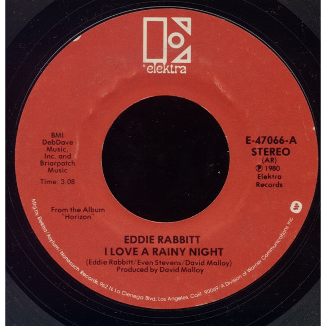 米7" Eddie Rabbitt I Love A Rainy Night E47066 Elektra /00080 エンタメ/ホビーのエンタメ その他(その他)の商品写真