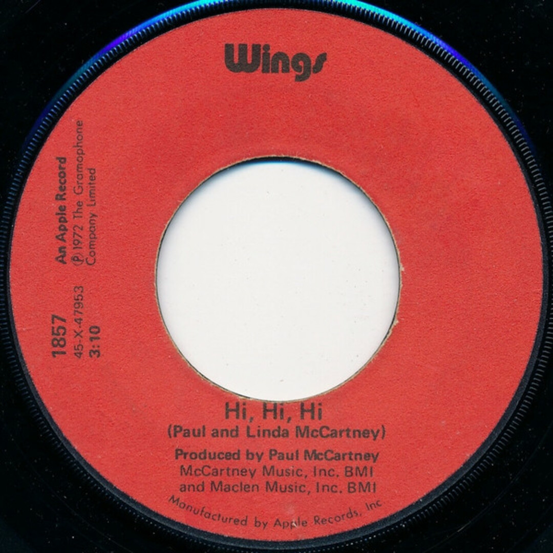 米7” Wings Hi, Hi, Hi 1857 Apple Records /00080 エンタメ/ホビーのエンタメ その他(その他)の商品写真