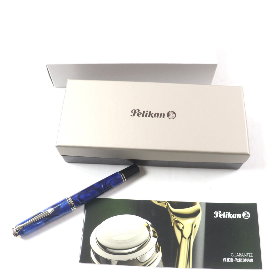 極美品▼PERIKAN ペリカン M805 スーベレーン ペン先18K ブルーデューン EFニブ マーブル柄 万年筆 シルバー ブラック 箱付き ドイツ製 メンズ インテリア/住まい/日用品の文房具(ペン/マーカー)の商品写真