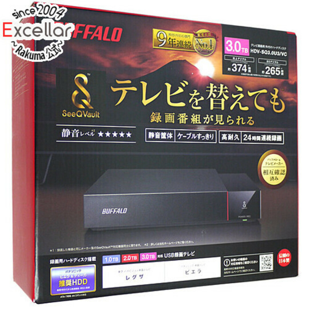 Buffalo(バッファロー)の【新品(開封のみ)】 BUFFALO 外付けHDD HDV-SQ3.0U3/VC 3.0TB スマホ/家電/カメラのPC/タブレット(PC周辺機器)の商品写真