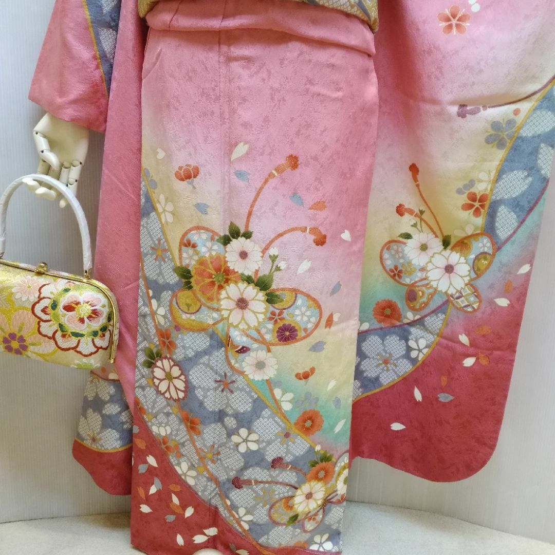 振袖 正絹 京友禅 お仕立て上がり ピンク地古典花文様柄 lf073の 振袖 正絹 京友禅 お仕立て上がり ピンク地古典花文様柄 lf073の