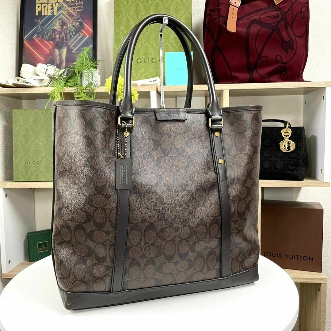 COACH - 美品 COACH 大容量 高級ライン シグネチャー レザー トートバッグ
