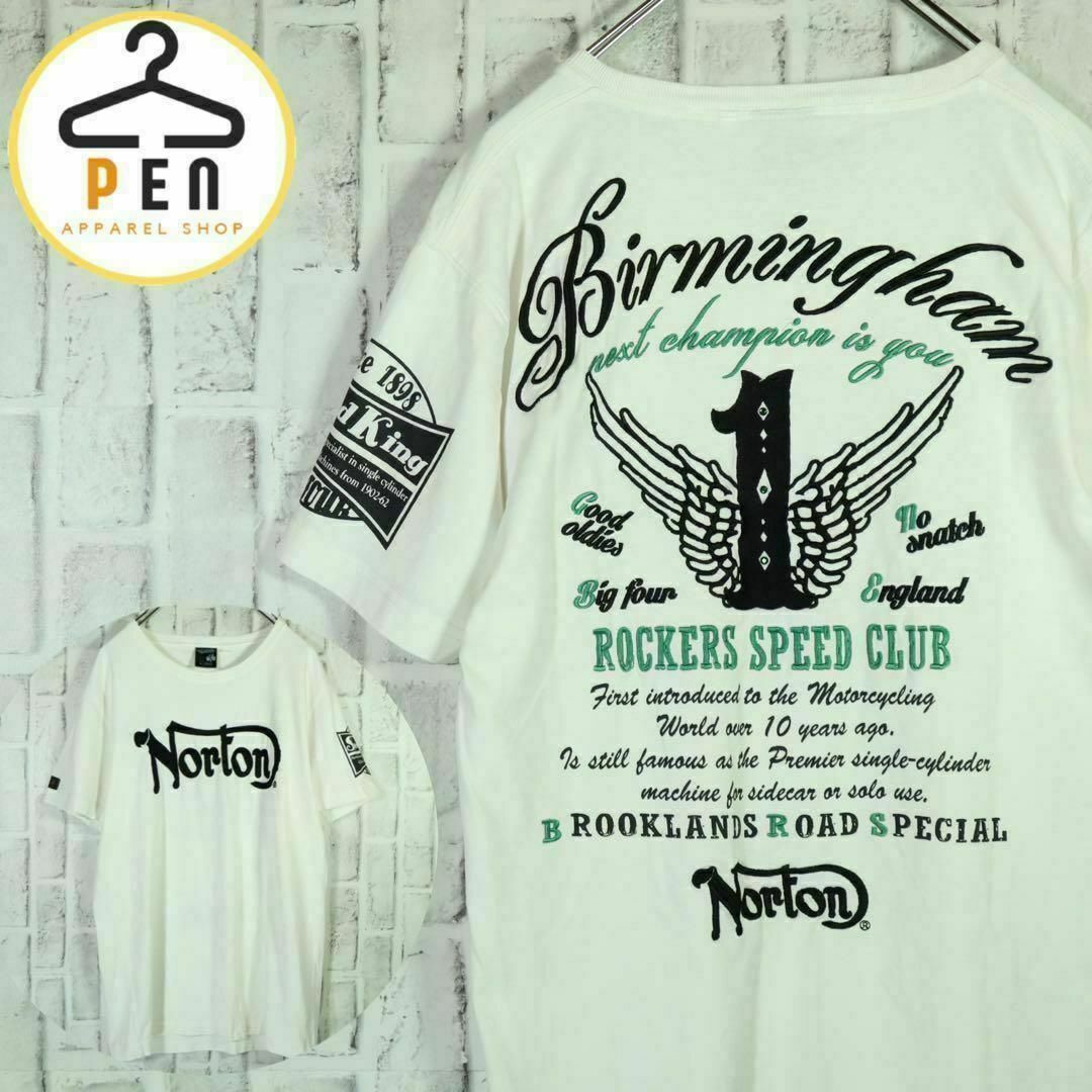Norton(ノートン)の【ヴィンテージ】古着 半袖Tシャツ ノートン 刺しゅうロゴ デカロゴ レトロL メンズのトップス(Tシャツ/カットソー(半袖/袖なし))の商品写真