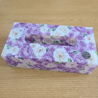 中古【 花柄 】紫 パープル ティッシュボックス ティッシュケース レトロ(ティッシュボックス)