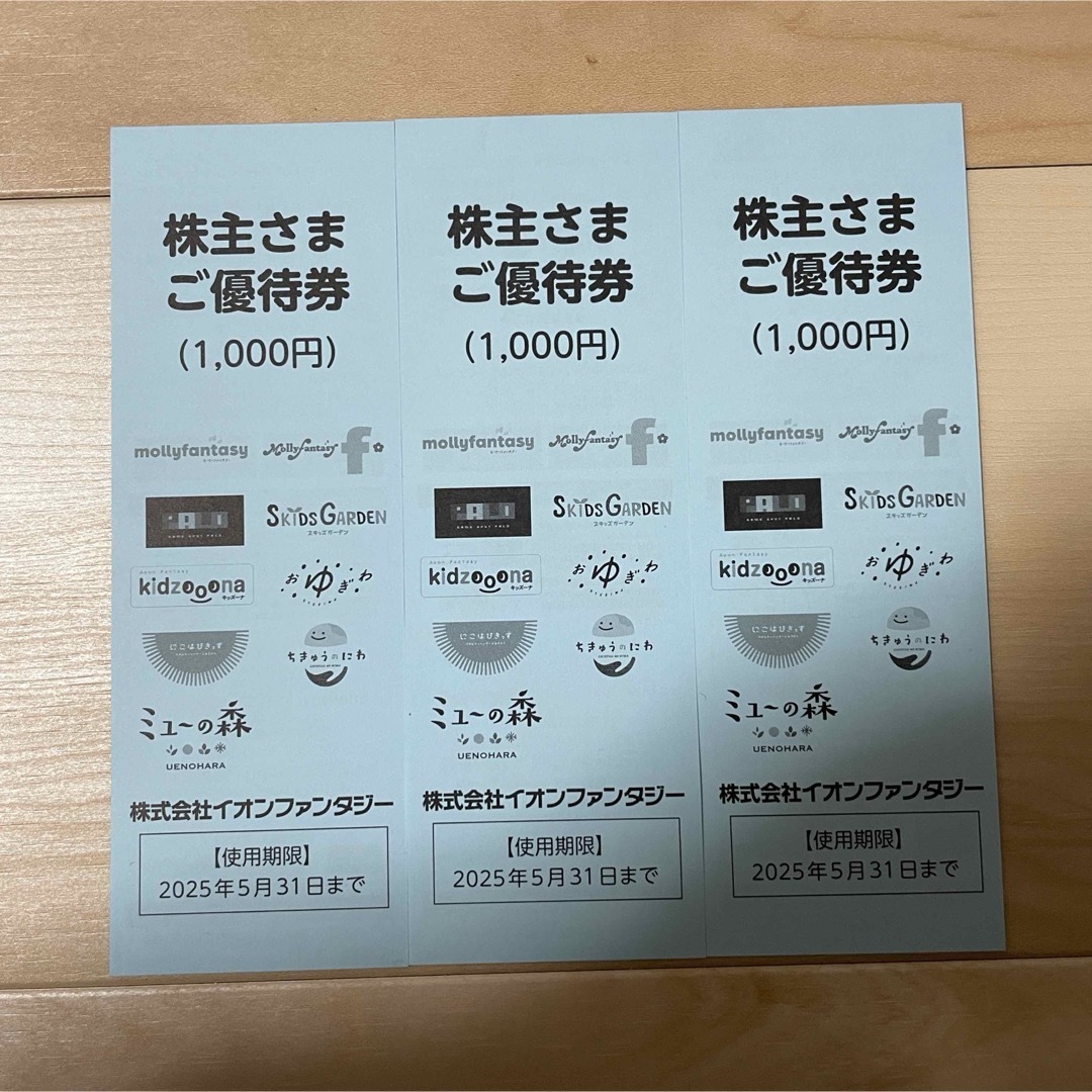 イオンファンタジー 株主優待券 3000円分 チケットの施設利用券(遊園地/テーマパーク)の商品写真