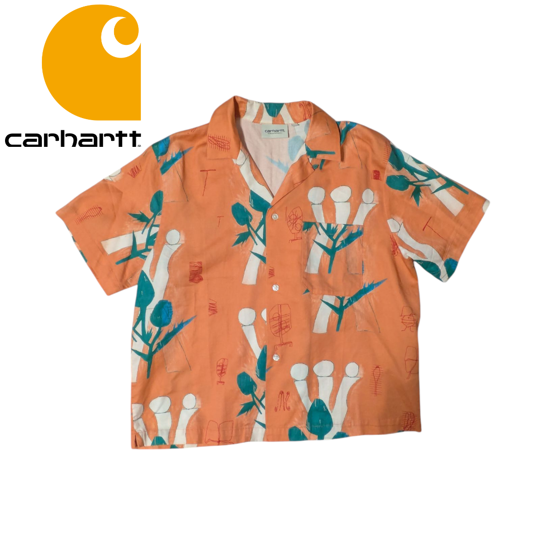 carhartt(カーハート)のcarhartt オレンジ コットン リヨセル アロハオープンシャツ レディースのトップス(シャツ/ブラウス(半袖/袖なし))の商品写真