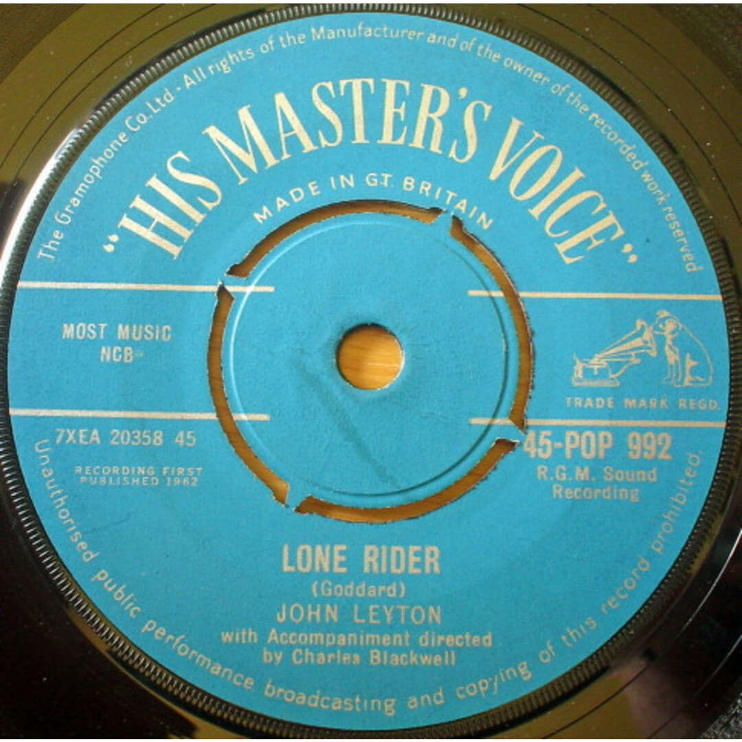 英7” John Leyton Lone Rider 45POP992 His Masters Voice /00080 エンタメ/ホビーのエンタメ その他(その他)の商品写真