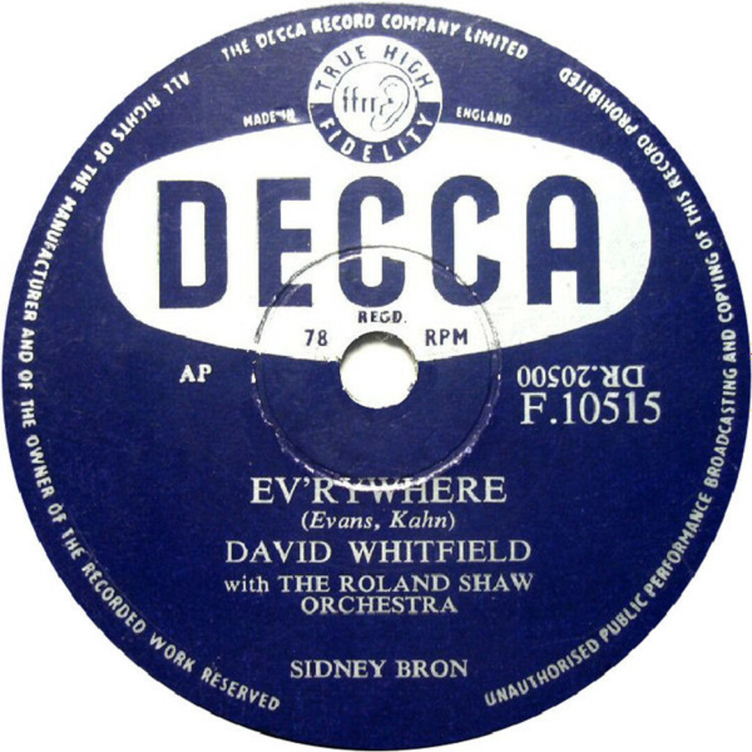 英78RPM/SP David Whitfield With The Roland Shaw Orchestra Evrywhere / Mama F10515 Decca /00500 エンタメ/ホビーのエンタメ その他(その他)の商品写真