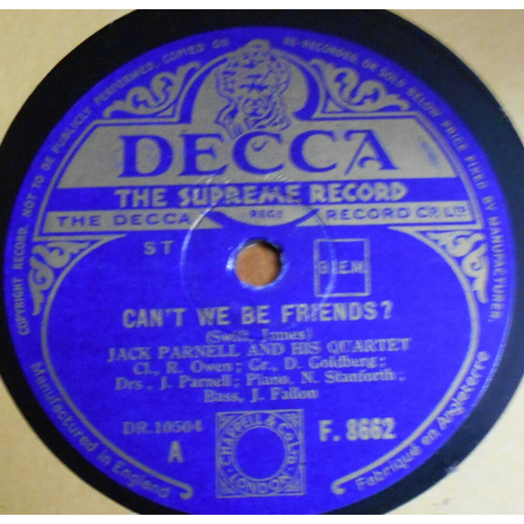 英78RPM/SP Jack Parnell & His Quartet Cant We Be Friends? / Stomping At The Savoy F8662 Decca /00500 エンタメ/ホビーのエンタメ その他(その他)の商品写真