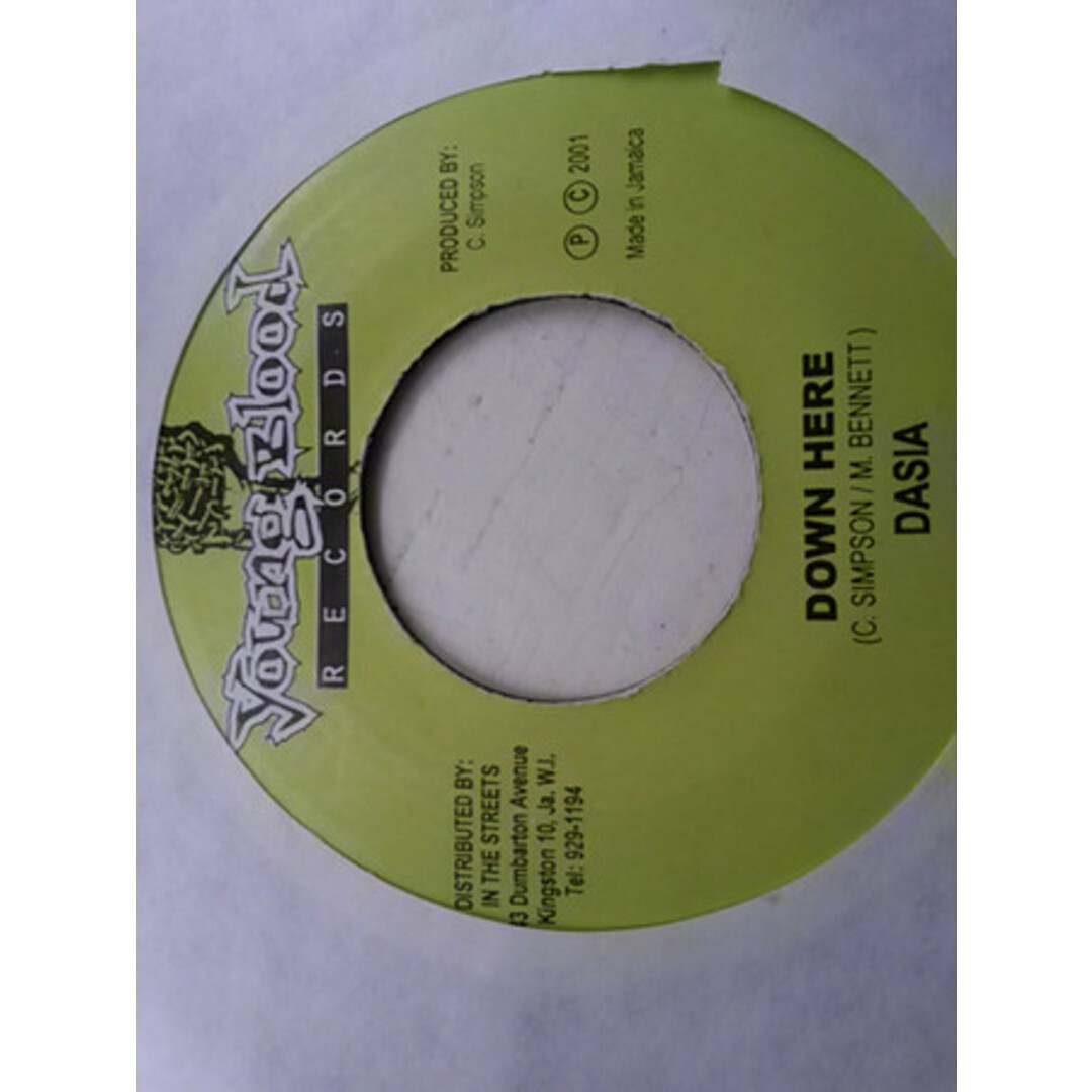 ジャマイカ7" Dasia Down Here NONE Young Blood Records /00080 エンタメ/ホビーのエンタメ その他(その他)の商品写真