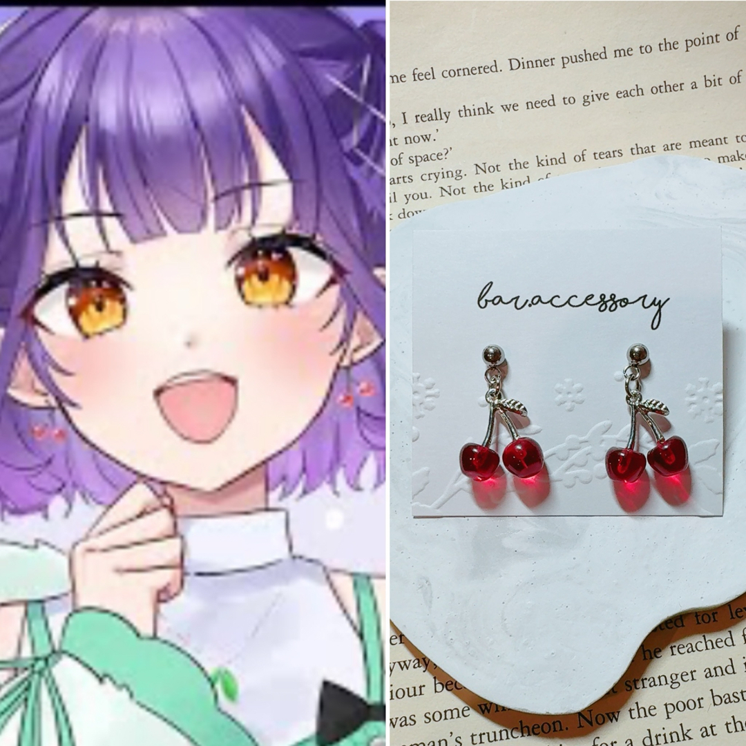 handmade/ にじさんじ 七瀬すず菜 さくらんぼピアス エンタメ/ホビーのコスプレ(アクセサリー)の商品写真