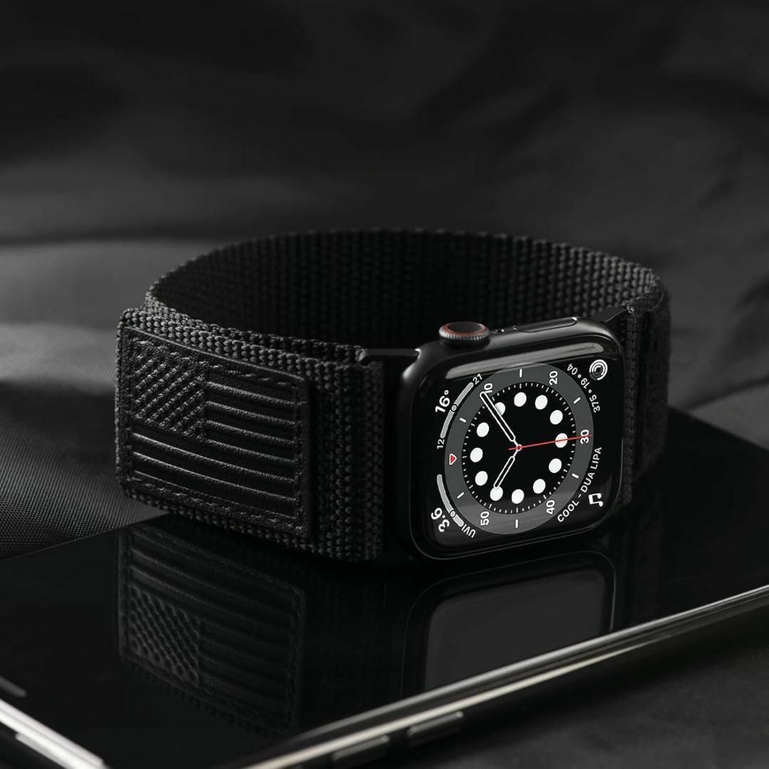 Apple Watch バンド ベルト ブラック 黒 マジックテープ 素早く装着 メンズの時計(その他)の商品写真