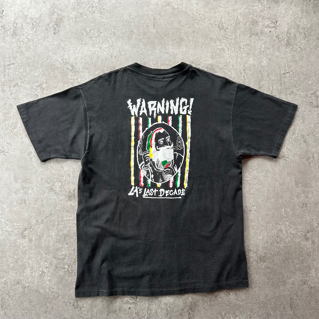 VINTAGE - 90s warning ワーニング tシャツ USA製 黒 ラスタ ガンジャ