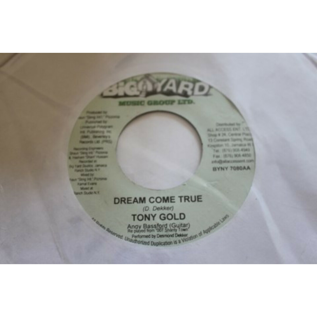 ジャマイカ7" Daville / Tony Gold Fling It Pon Me / Dream Come True BYNY7080 Big Yard Music Group Ltd. /00080 エンタメ/ホビーのエンタメ その他(その他)の商品写真