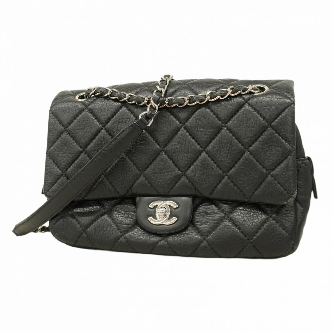 CHANEL - ★SALE【5eb0967】シャネル ショルダーバッグ マトラッセ Wチェーン レザー ブラック シルバー金具【中古】レディース