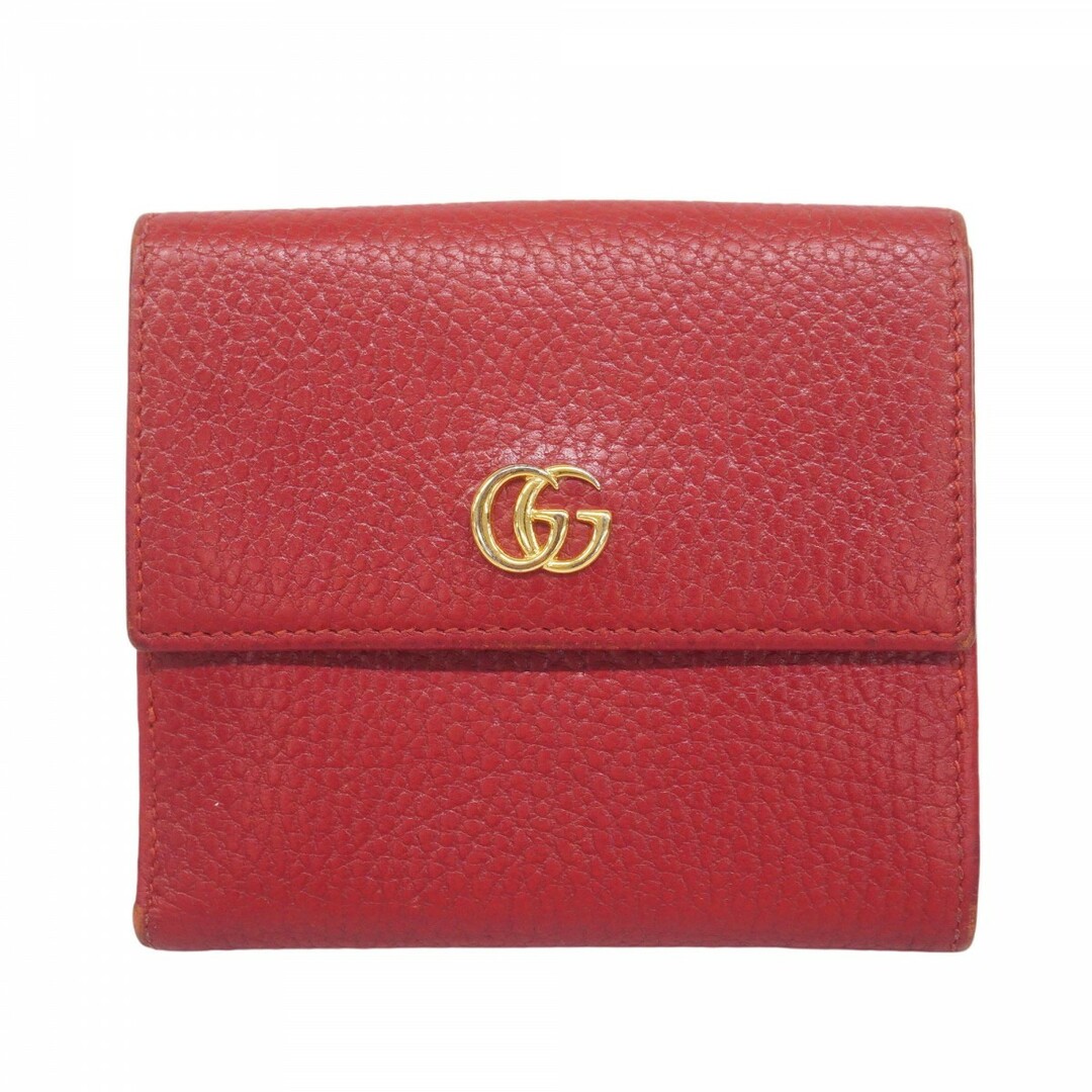 GUCCI - ★SALE【5eb1002】グッチ 財布 GGマーモント 456122 レザー レッド ゴールド金具【中古】レディース