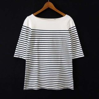 ユニクロ(UNIQLO)のユニクロ カットソー チュニック ボートネック ボーダー柄 7分袖 S 白(その他)