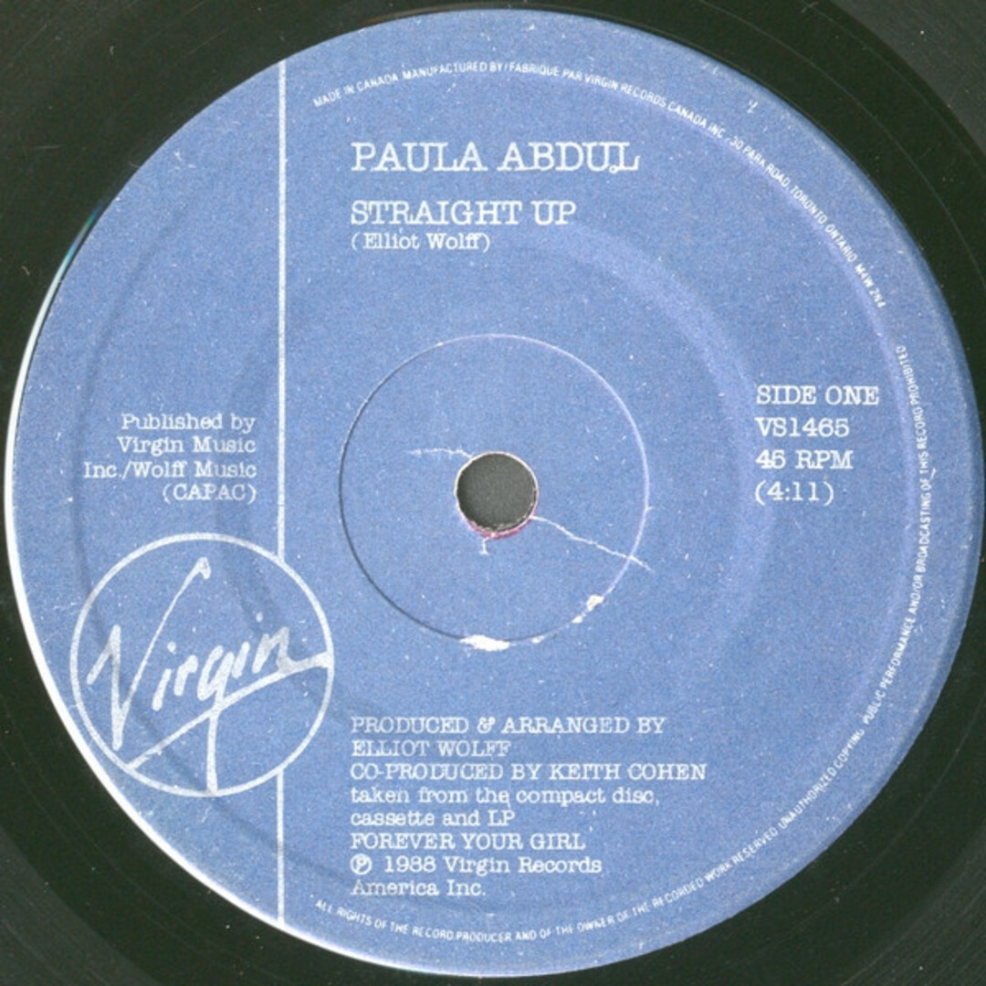加7" Paula Abdul Straight Up VS1465 Virgin /00080 エンタメ/ホビーのエンタメ その他(その他)の商品写真