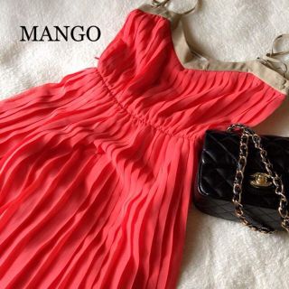 マンゴ(MANGO)の【 MANGO 】フラミンゴpink プリーツ ワンピース(ひざ丈ワンピース)