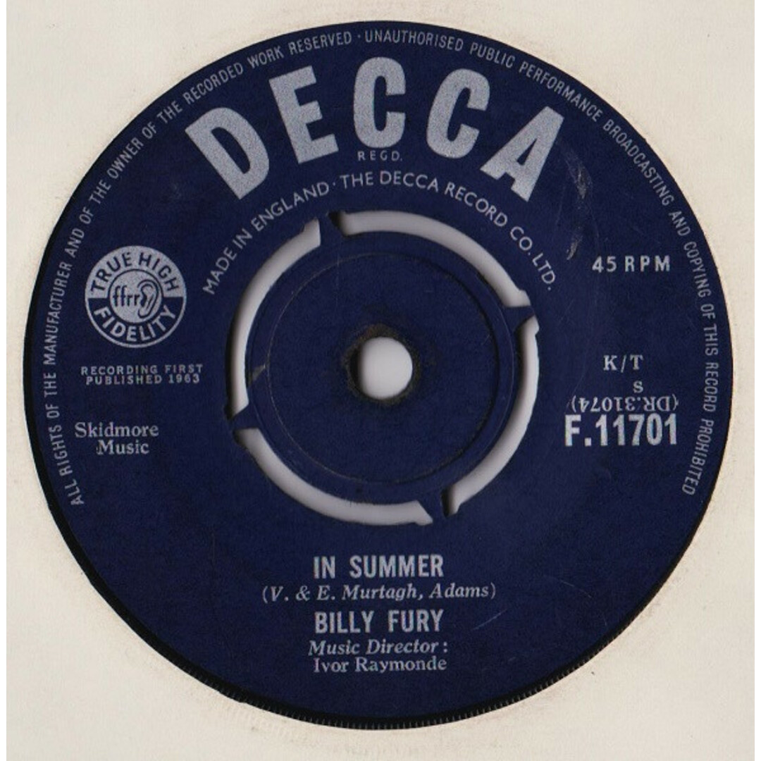 英7" Billy Fury Ill Never Fall In Love Again F11701 Decca, Decca /00080 エンタメ/ホビーのエンタメ その他(その他)の商品写真