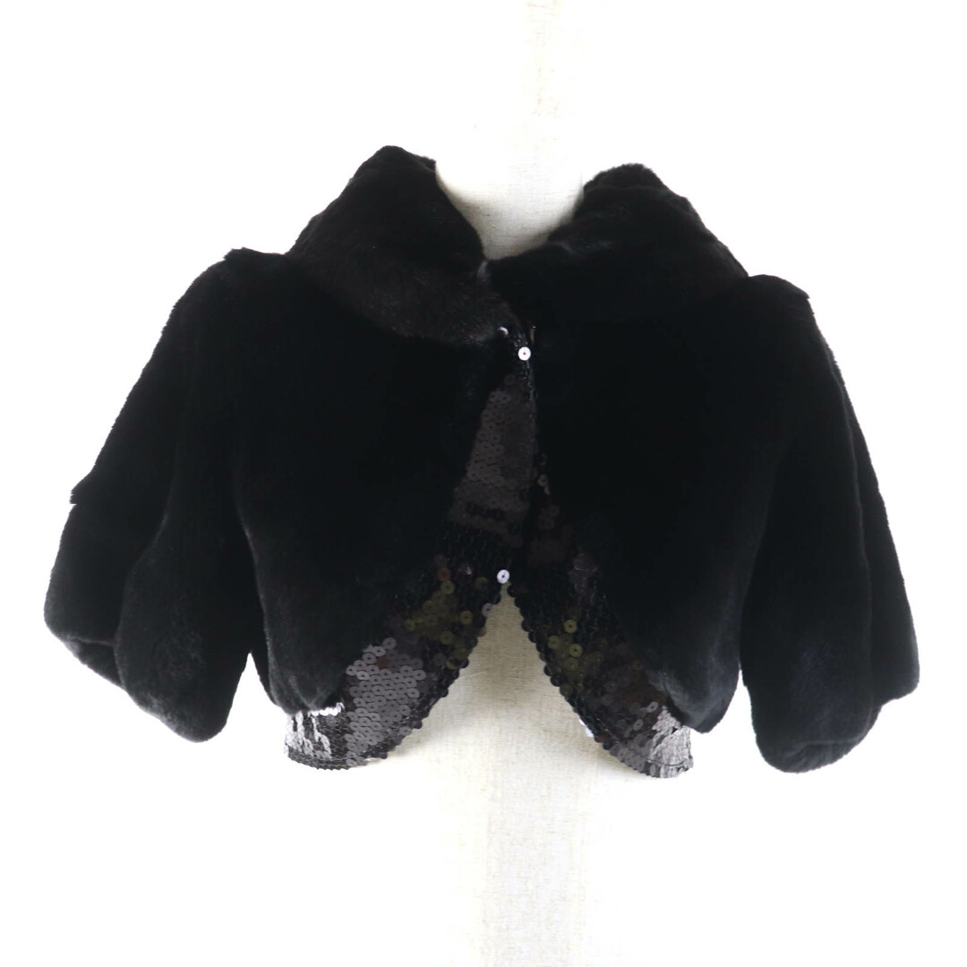 極美品★D&G ディーアンドジー SB0008 ラビットファー スパンコール装飾 半袖 ボレロ ブラック 38 ハンガー付き イタリア製 レディース