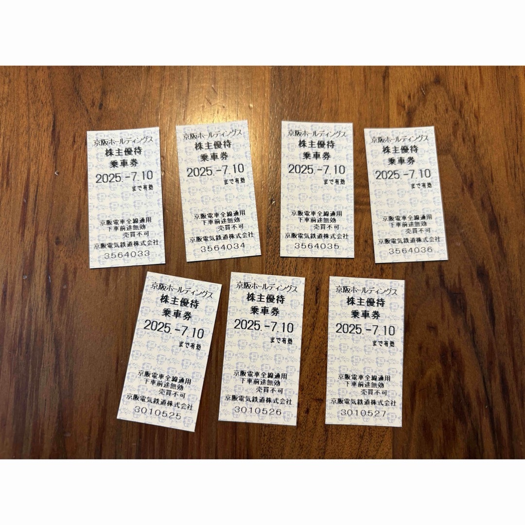 京阪電車 京阪ホールディングス 株主優待乗車券 7枚 チケットの乗車券/交通券(鉄道乗車券)の商品写真