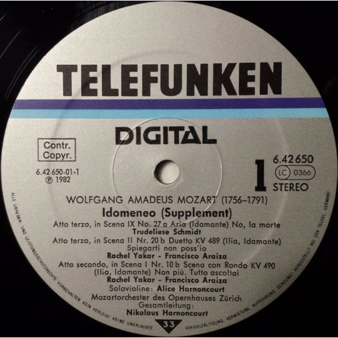 独LP Nikolaus Harnoncourt, Mozartorchester Des Opernhauses Zurich モーツァルト: 歌劇 イドメネオ 補巻 642650AZ TELEFUNKEN /00400 エンタメ/ホビーのエンタメ その他(その他)の商品写真