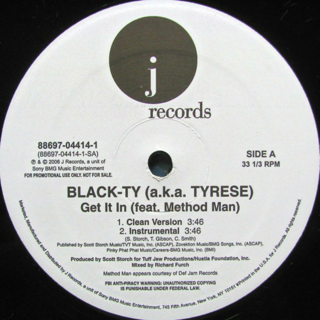 米12” Black Ty a.k.a. Tyrese, Method Man Get It In 88697044141 J Records /00250 エンタメ/ホビーのエンタメ その他(その他)の商品写真