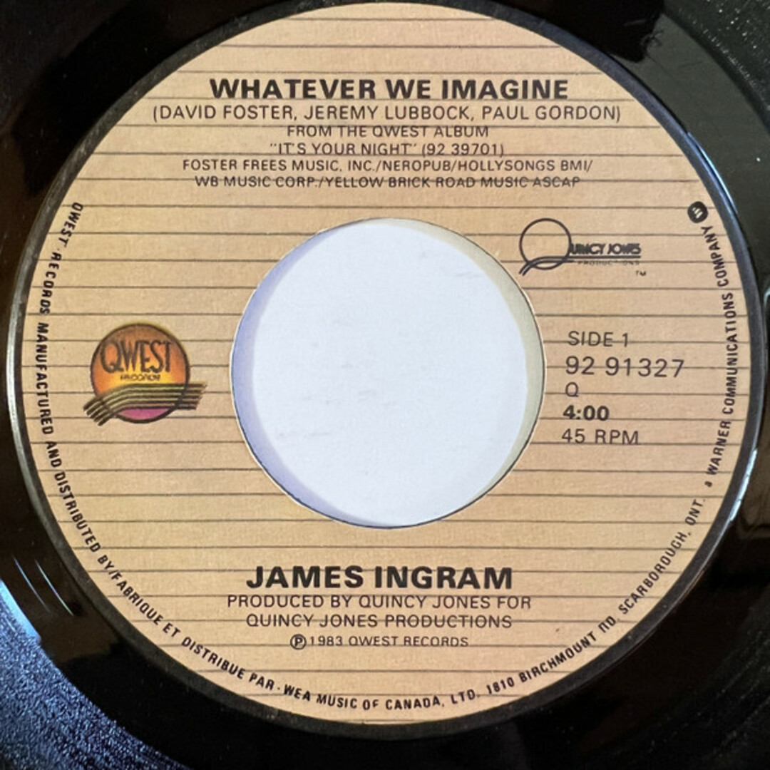 加7" James Ingram Whatever We Imagine / Its Your Night 9291327 Qwest Records /00080 エンタメ/ホビーのエンタメ その他(その他)の商品写真