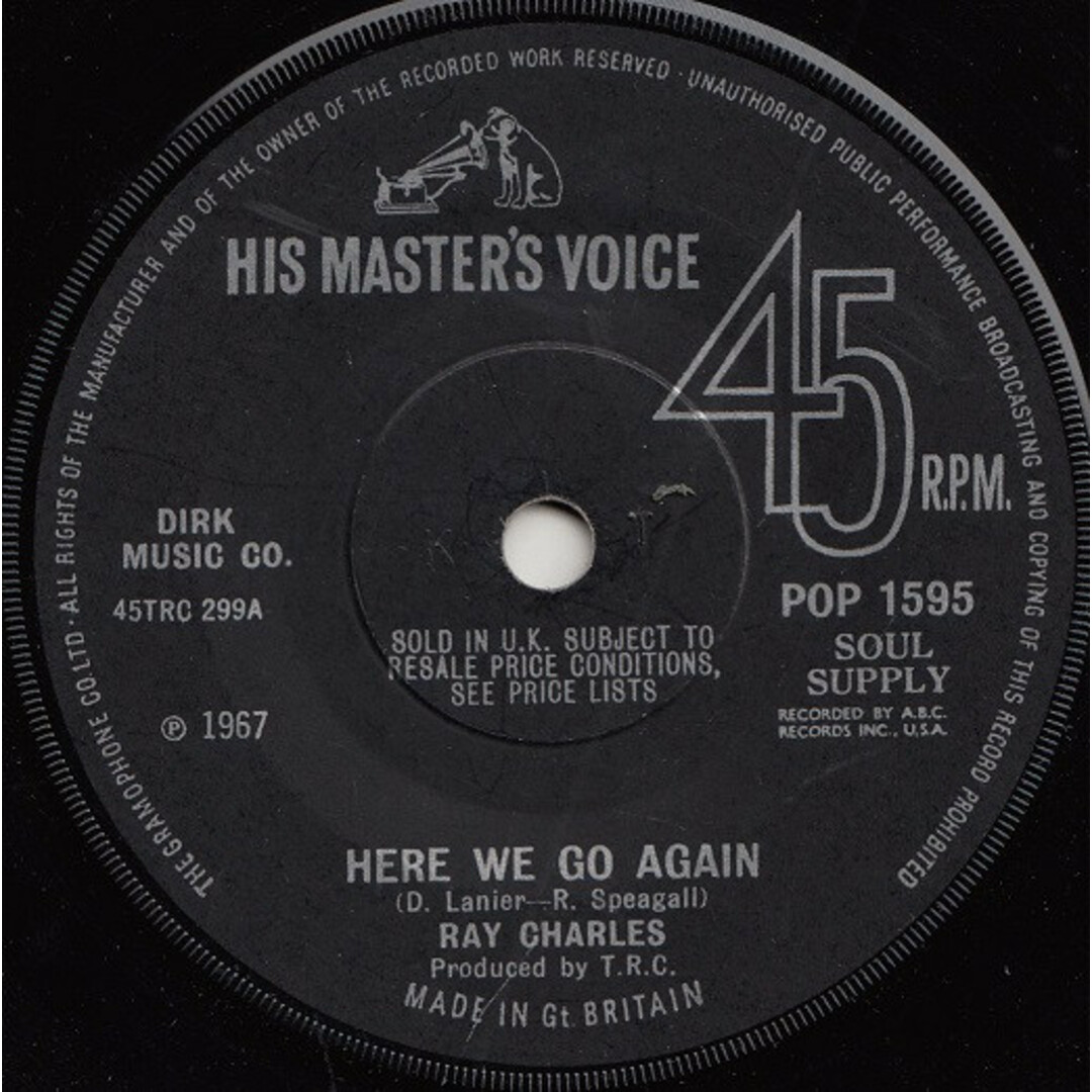 英7" Ray Charles Here We Go Again / Somebody Oughta Write A Book About It POP1595 His Masters Voice /00080 エンタメ/ホビーのエンタメ その他(その他)の商品写真