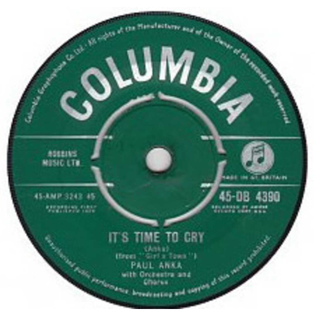 英7” Paul Anka Its Time To Cry 45DB4390 Columbia /00080 エンタメ/ホビーのエンタメ その他(その他)の商品写真