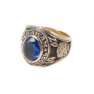 美品□BALFOUR バルフォア社 ヴィンテージ AGAWAM HIGH SCHOOL 1922 1967 カレッジリング 指輪 10K カラーストーン ゴールド ブルー 14号相当 総重量10g メンズ(リング(指輪))