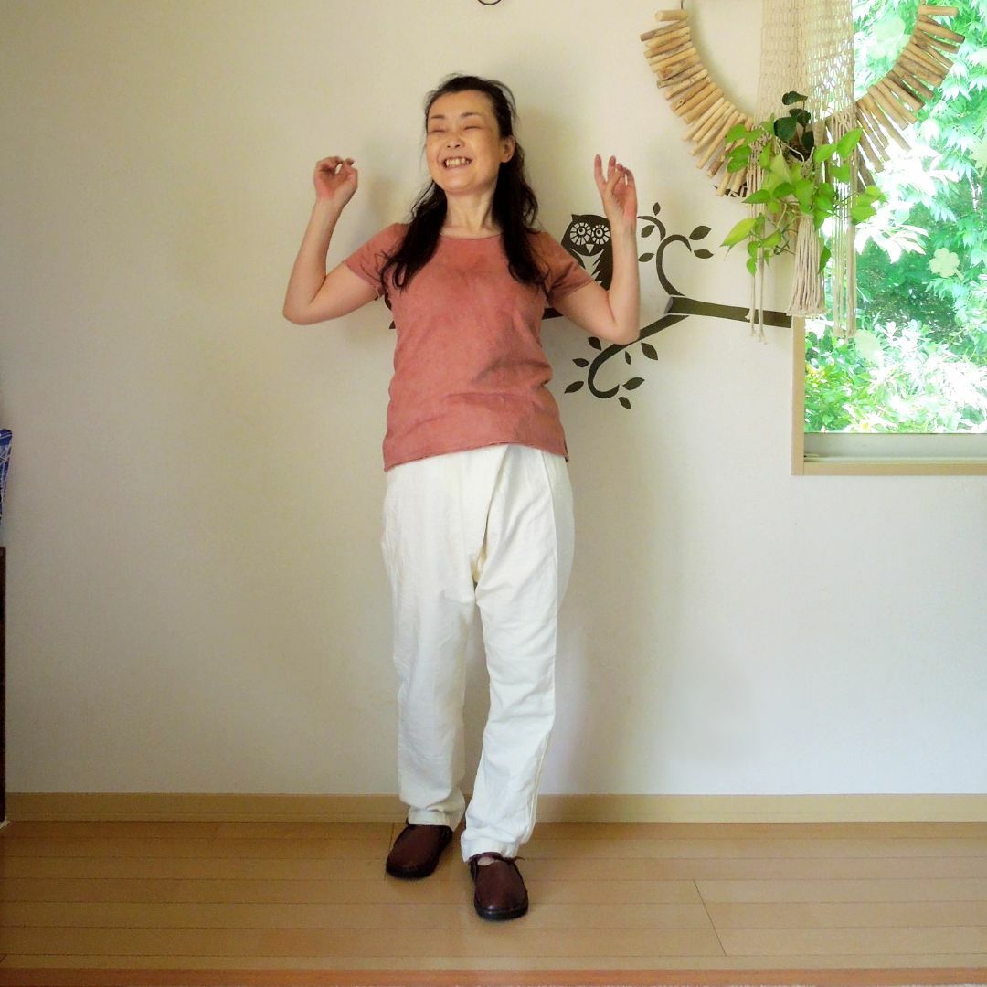 asana HEMP100% デニム風 まつり タイパンツ○きなりの通販 by