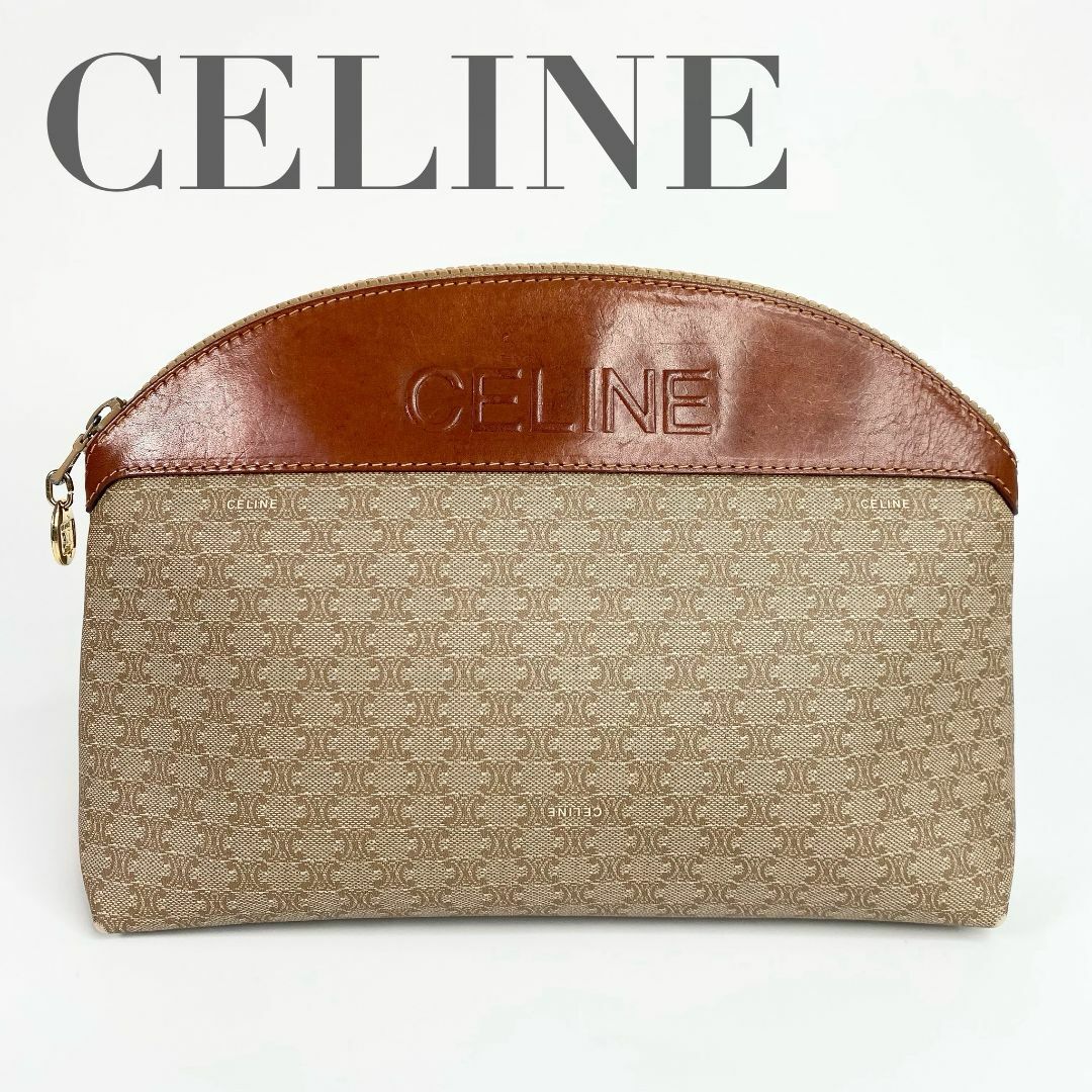CELINE - セリーヌ　ポーチ　クラッチバッグ　マカダム柄　ロゴ型押し　Celine