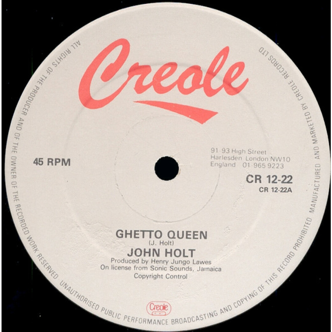 英12” John Holt Ghetto Queen CR1222 Creole Records /00250 エンタメ/ホビーのエンタメ その他(その他)の商品写真