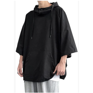 パーカー メンズ フード パーカー Tシャツ 夏服 七分袖 無地 2xl(パーカー)