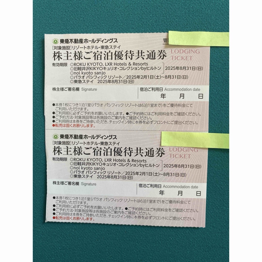 東急不動産 株主優待 宿泊優待共通券2枚 リゾートホテル 東急ステイ チケットの優待券/割引券(宿泊券)の商品写真