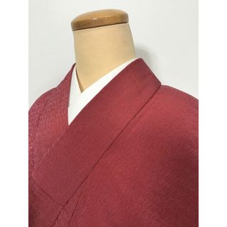 【中古】 Sサイズ 正絹 アンティーク 単衣着物 紬 渋赤地に草花文様 (着物)