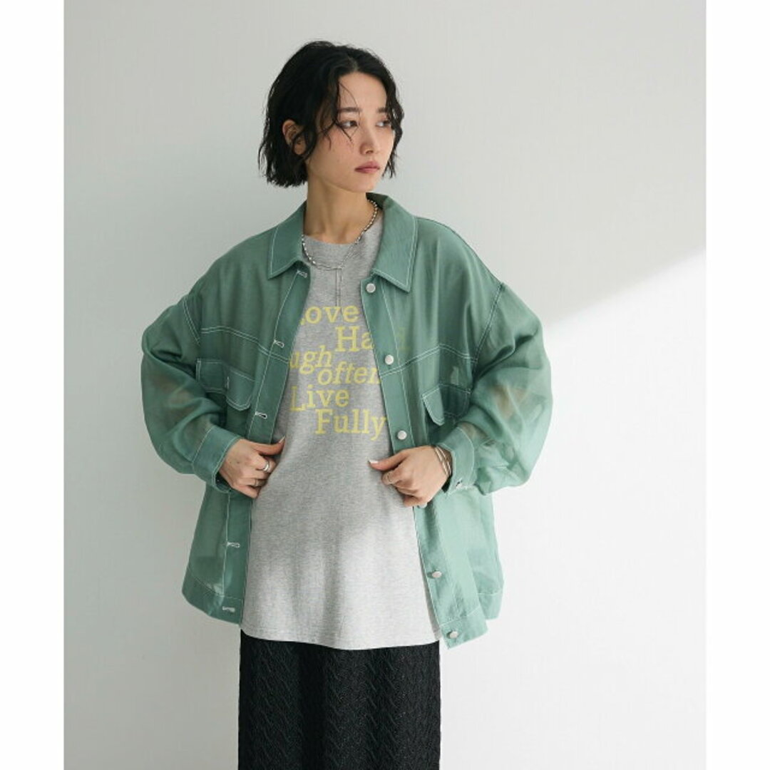 green parks(グリーンパークス)の【グリーン】・ELENCARE DUE カラーステッチシアーGジャン レディースのジャケット/アウター(テーラードジャケット)の商品写真