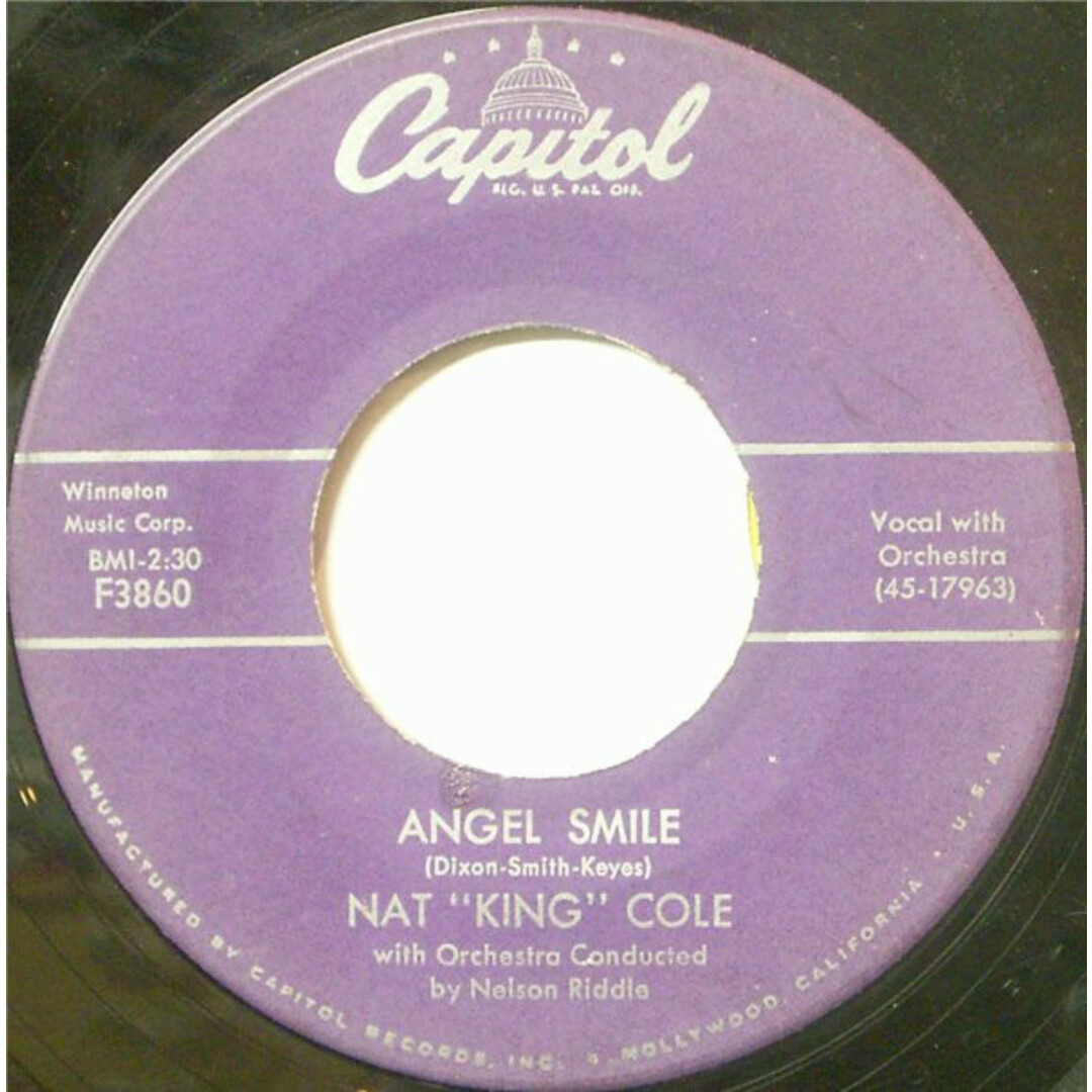 米7" Nat King Cole Angel Smile / Back In My Arms F3860 Capitol Records /00080 エンタメ/ホビーのエンタメ その他(その他)の商品写真