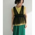 【ブラック】【F】・ELENCARE DUE チュールシャーリングビスチェ