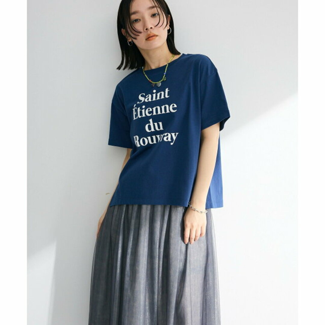 green parks(グリーンパークス)の【ネイビー】多段フェミニンロゴボックスTシャツ レディースのトップス(カットソー(長袖/七分))の商品写真