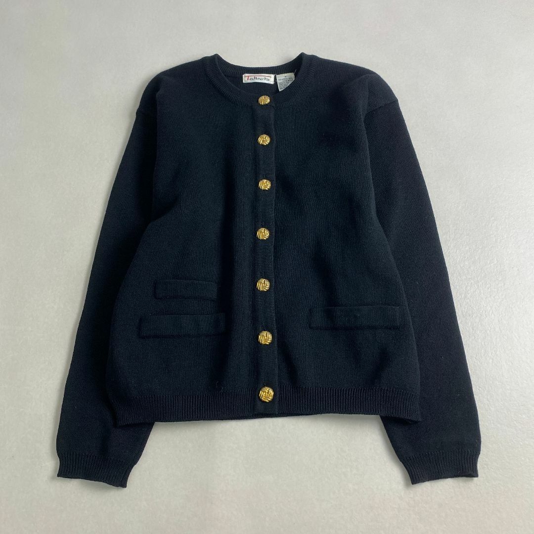 VINTAGE - ヴィンテージ　カーディガン　メリノウール　金ボタン 黒 ブラック　ノーカラー