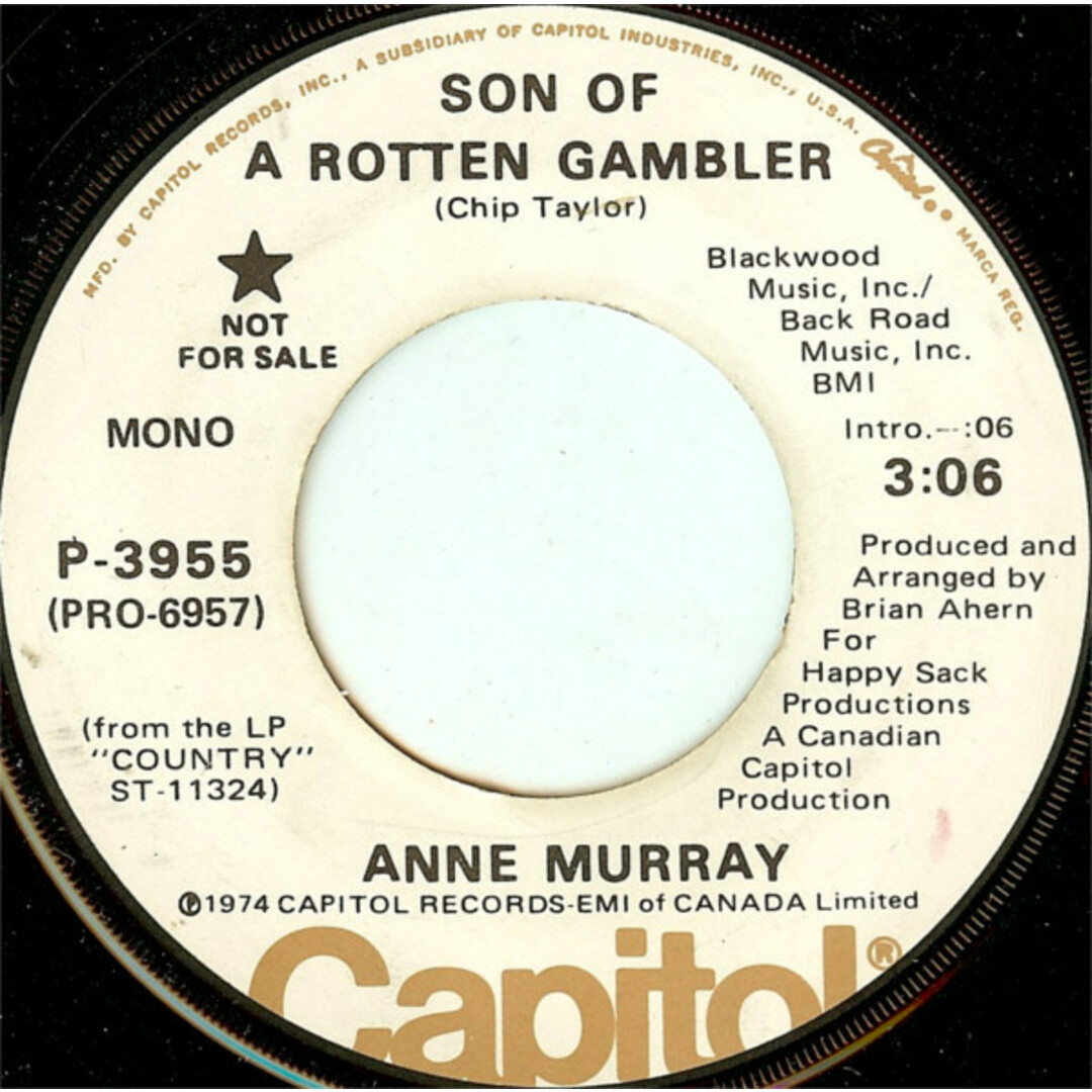 米7” Anne Murray Son Of A Rotten Gambler P3955PROMO Capitol Records /00080 エンタメ/ホビーのエンタメ その他(その他)の商品写真