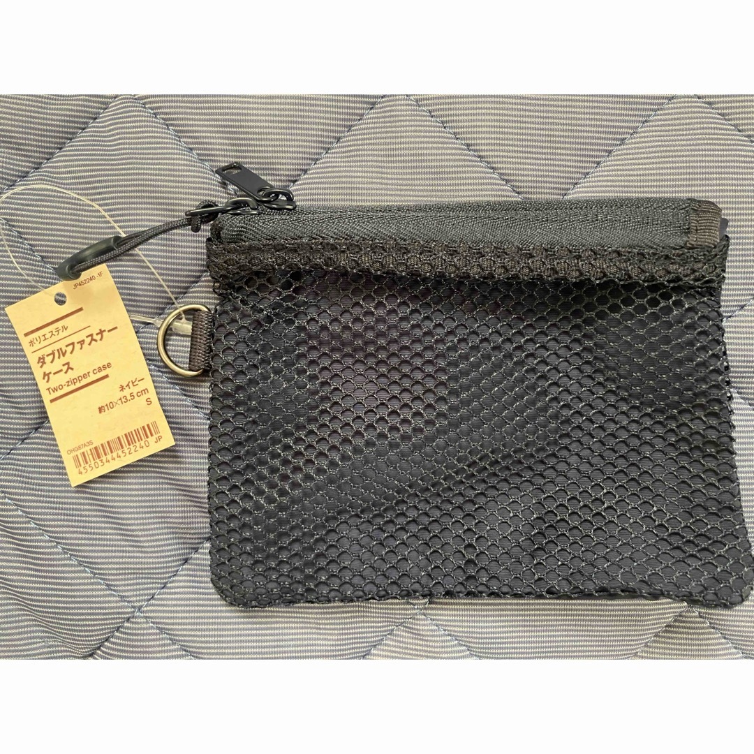 MUJI (無印良品)(ムジルシリョウヒン)の無印良品 ポリエステルダブルファスナーケース ネイビー S 約10×13.5cm レディースのファッション小物(ポーチ)の商品写真