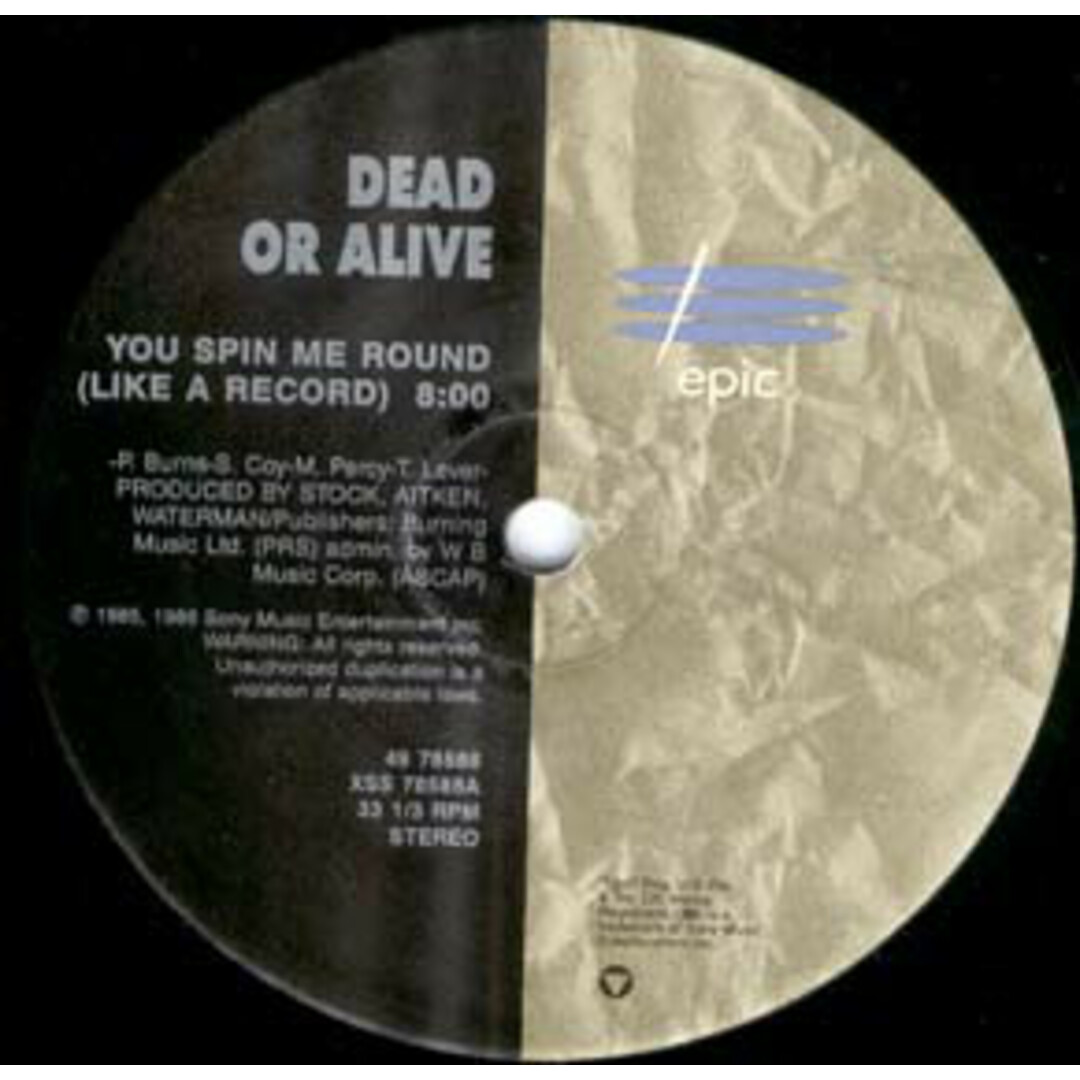 米12” Dead Or Alive You Spin Me Round (Like A Record) / Brand New Lover 4978588 Epic /00250 エンタメ/ホビーのエンタメ その他(その他)の商品写真