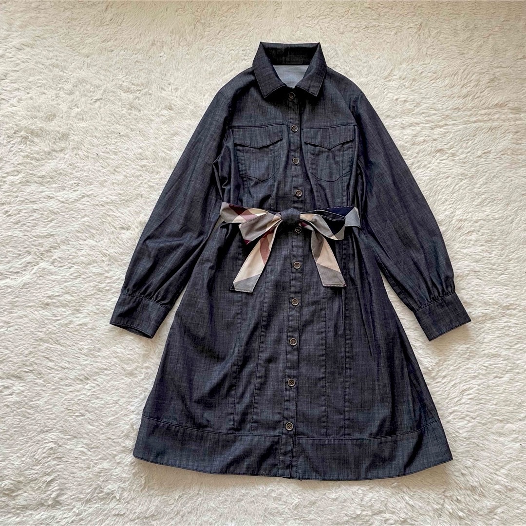 BLUE LABEL CRESTBRIDGE - ブルーレーベルクレストブリッジ シャツワンピース デニム チェックリボン
