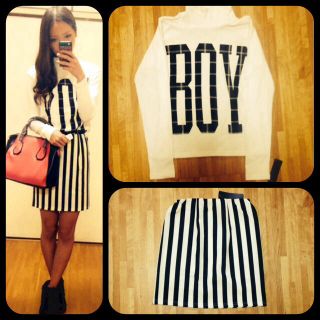 新品BOYロゴハイネック&ストライプSK(セット/コーデ)